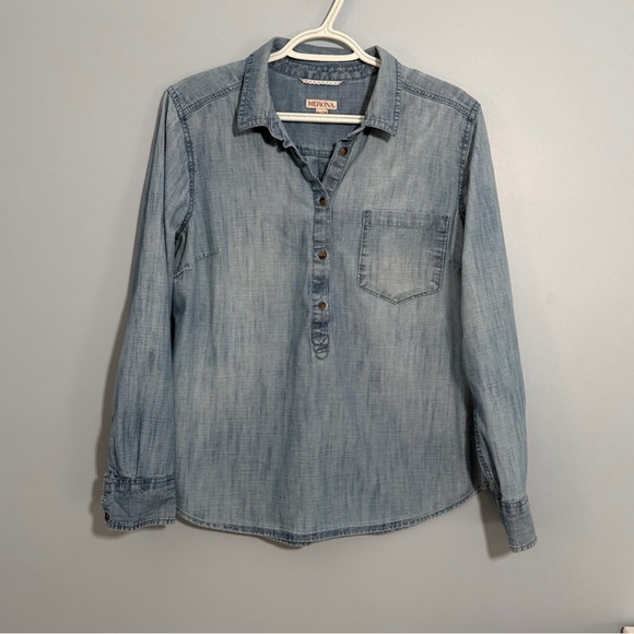 Merona Tops - Merona Light Blue Chambray 3/4 Button Down Shirt women’s XL